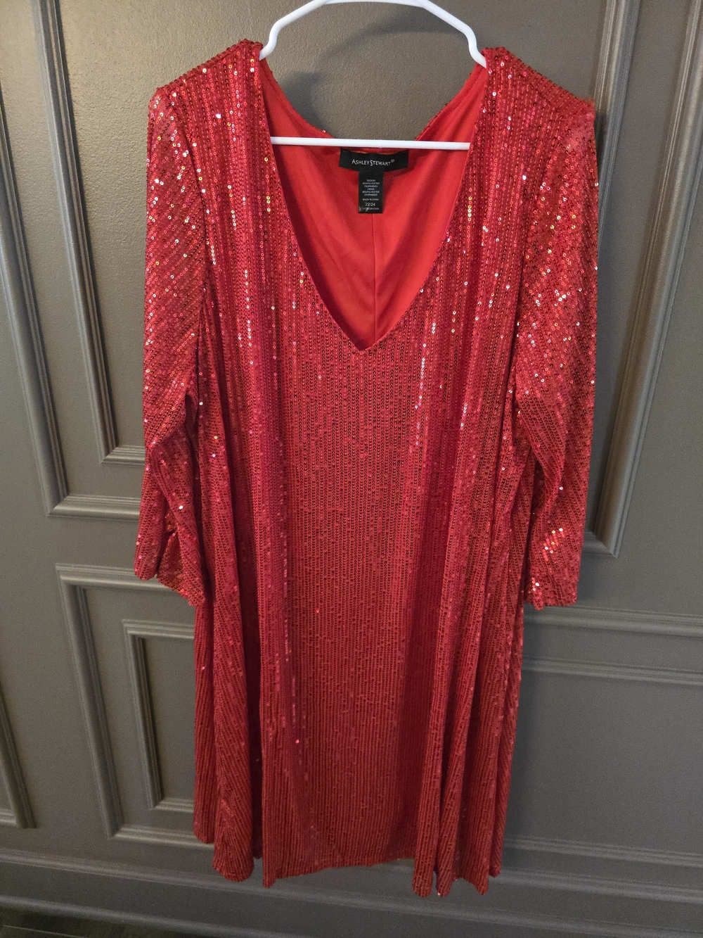 Ashley STEWART Red Sequin V-Neck Party Dress